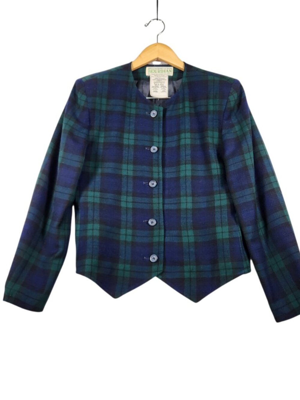 Hourihan Wool Jacket Womens M Blue Green Black Watch Plaid Irish Tartan Blazer